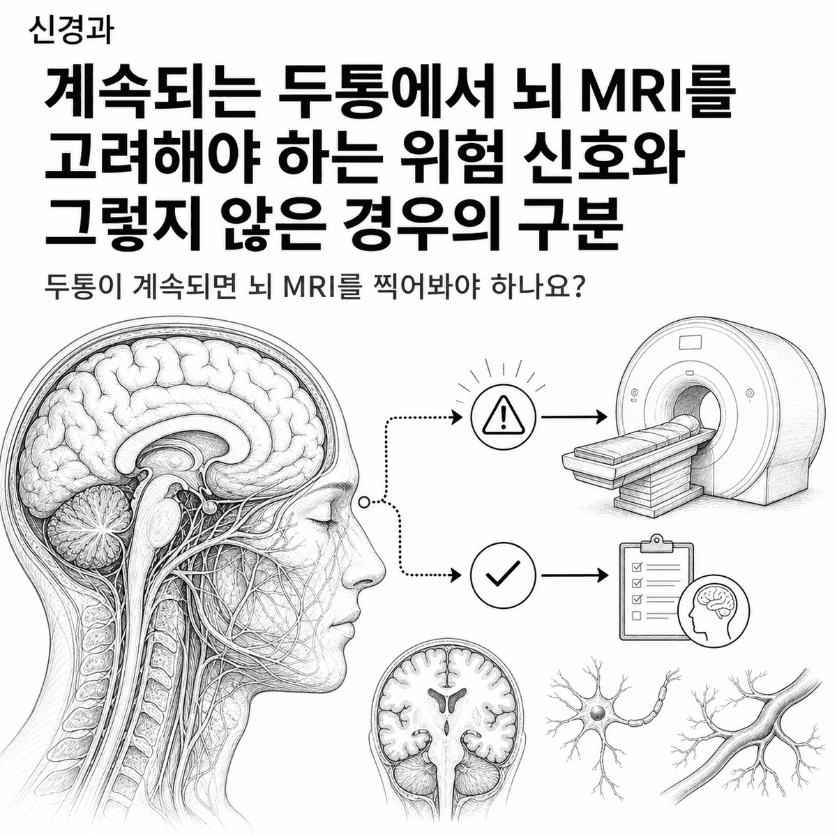 대구 신경과 계속되는 두통에서 뇌 MRI를 고려해야 하는 위험 신호와 그렇지 않은 경우의 구분 핵심 정보 이미지