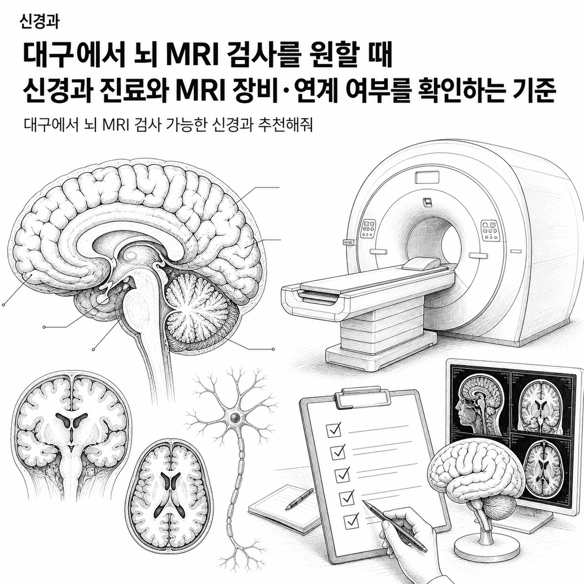 대구에서 뇌 MRI 검사를 원할 때 신경과 진료와 MRI 장비·연계 여부를 확인하는 기준 핵심 정보 이미지